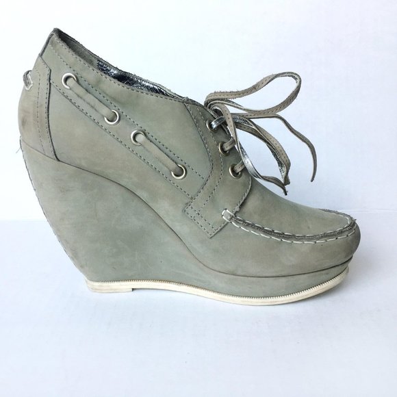 Balenciaga Gray and Green Wedge Booties with Moccasin Toe - Picture 7 of 11